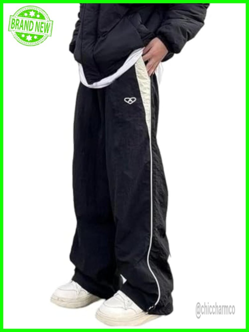 Women's Parachute Pants Wide Leg Baggy Y2K Elastic Waist Jogger Sweatpants